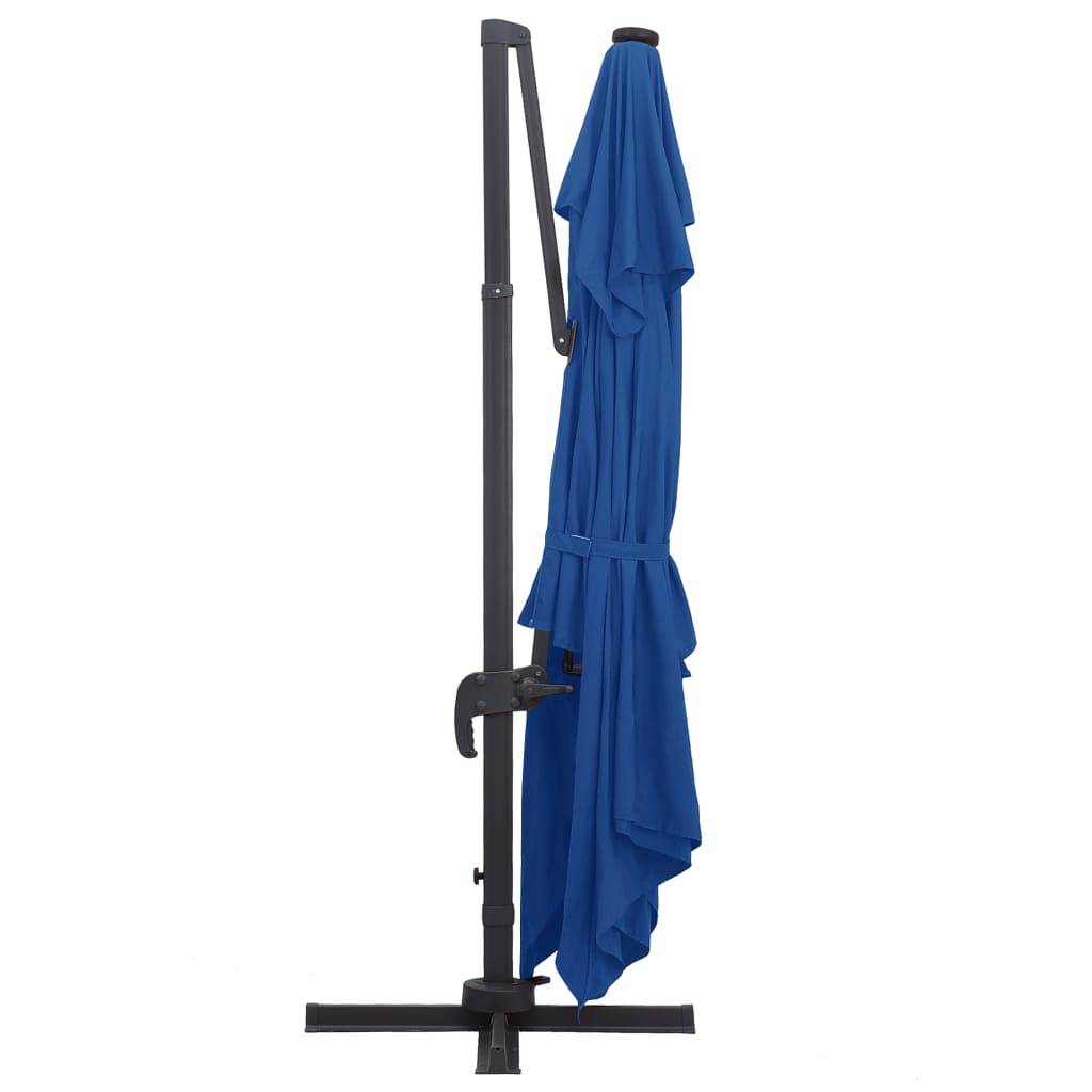 Ampelschirm mit LED-Leuchten und Alu-Mast 400x300 cm Azurblau