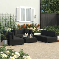 Thumbnail for 7-tlg. Garten-Lounge-Set Schwarz mit Auflagen Poly Rattan
