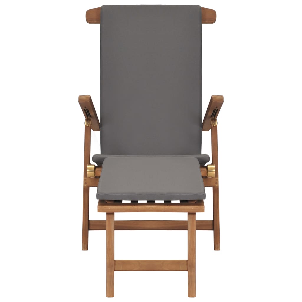Liegestuhl mit Auflage Dunkelgrau Massivholz Teak