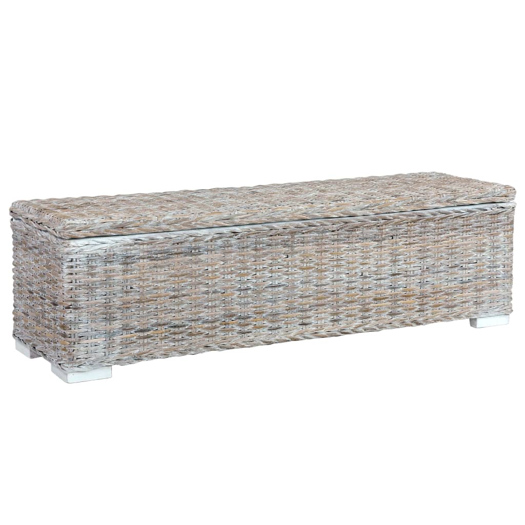 Aufbewahrungsbox 120 cm Weiß Kubu-Rattan und Massivholz Mango