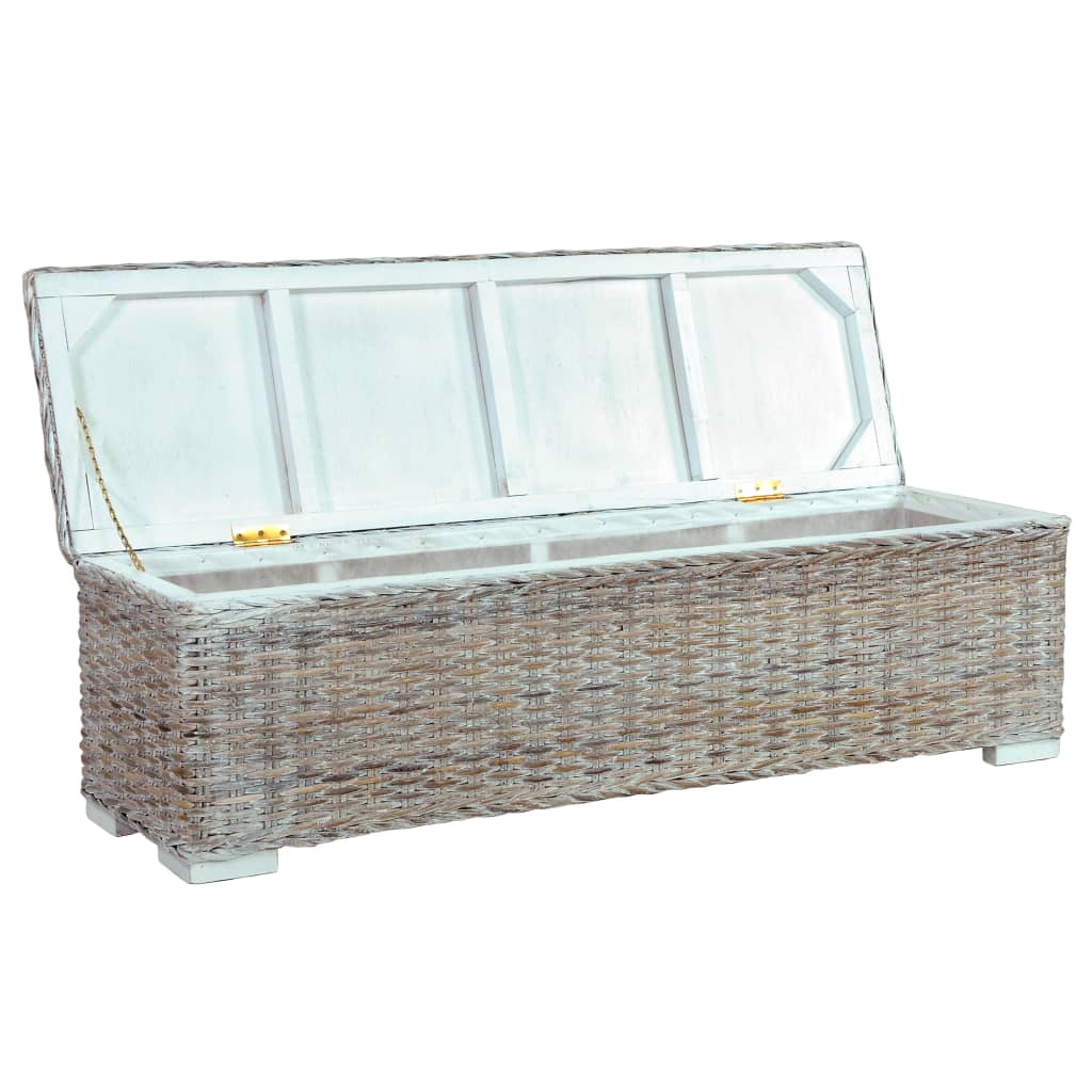 Aufbewahrungsbox 120 cm Weiß Kubu-Rattan und Massivholz Mango