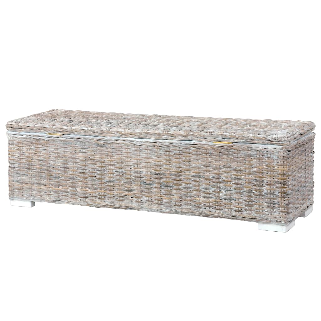 Aufbewahrungsbox 120 cm Weiß Kubu-Rattan und Massivholz Mango