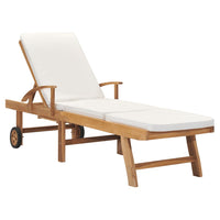 Thumbnail for Sonnenliege mit Auflage Massivholz Teak Creme