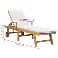Thumbnail for Sonnenliege mit Auflage Massivholz Teak Creme