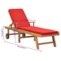 Thumbnail for Sonnenliege mit Auflage Massivholz Teak Rot