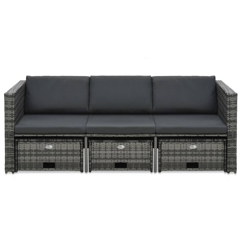 4-tlg. Garten-Lounge-Set mit Auflagen Poly Rattan Grau