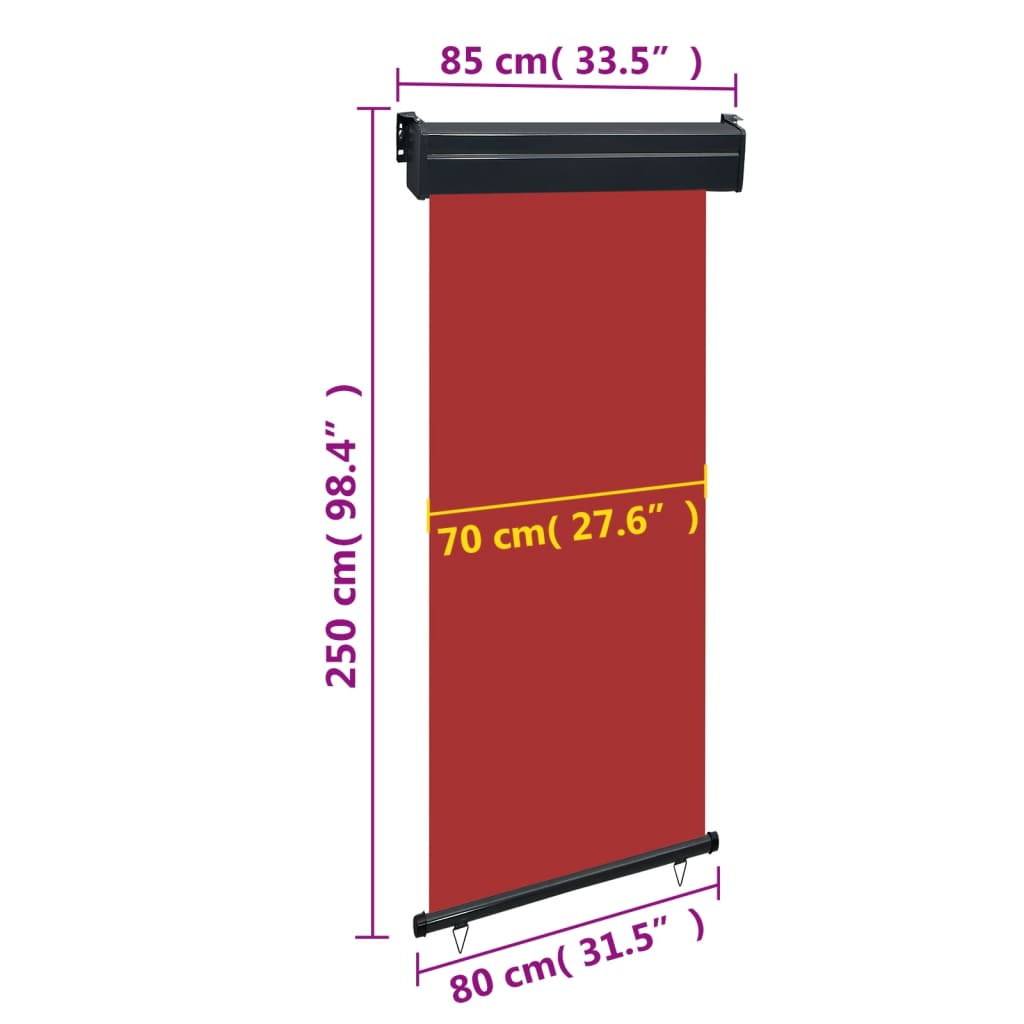 Balkon-Seitenmarkise 80 × 250 cm Rot