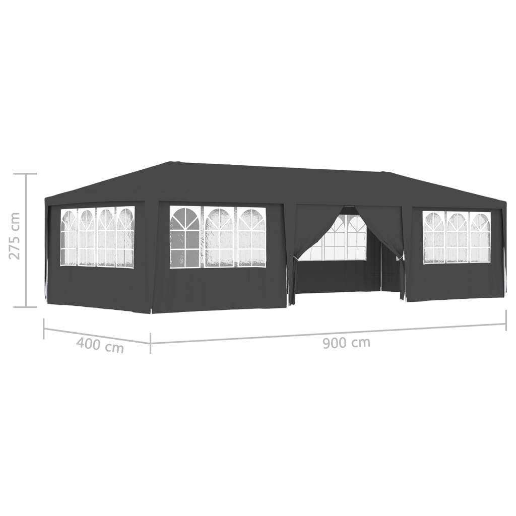 Profi-Partyzelt mit Seitenwänden 4×9 m Anthrazit 90 g/m²