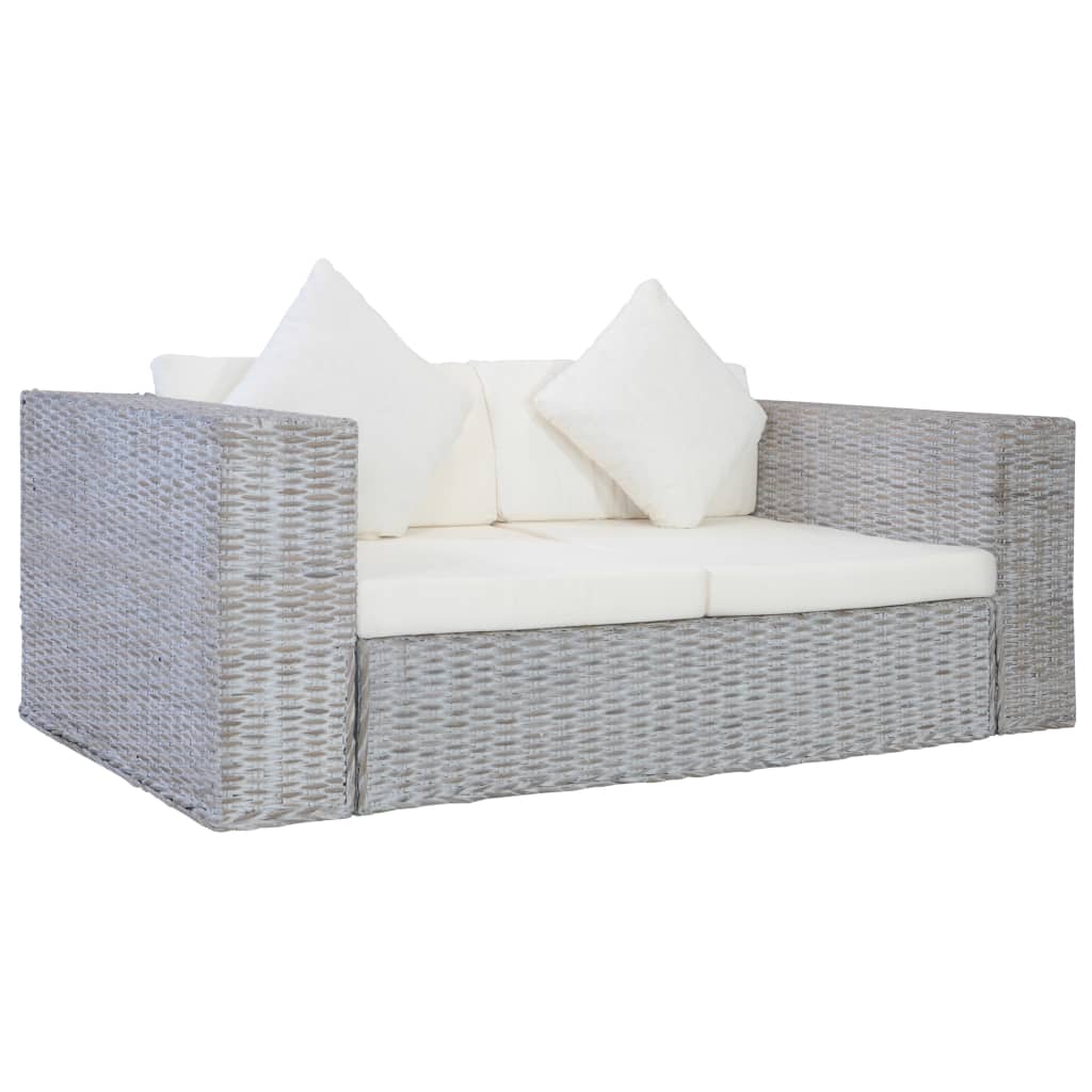 2-tlg. Sofagarnitur mit Auflagen Grau Natur Rattan
