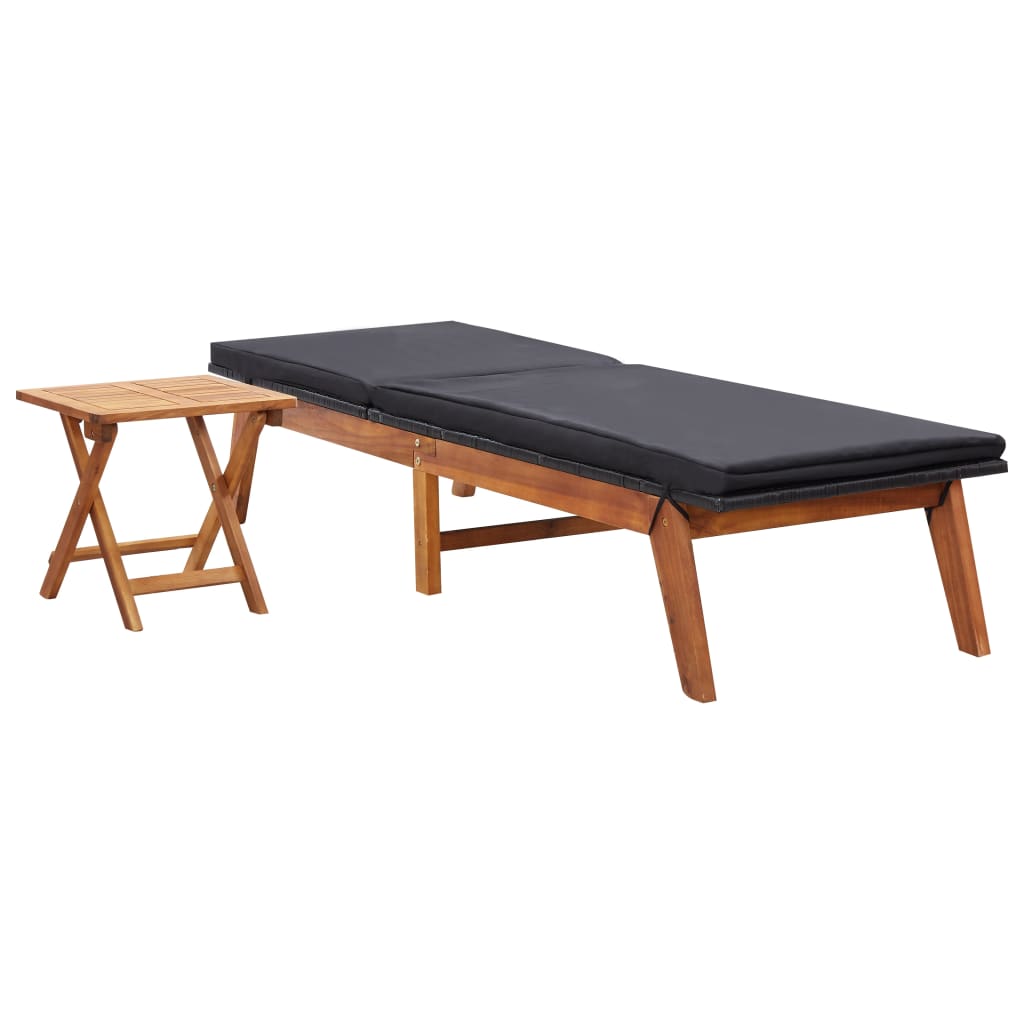 Sonnenliege mit Tisch Poly Rattan und Massivholz Akazie