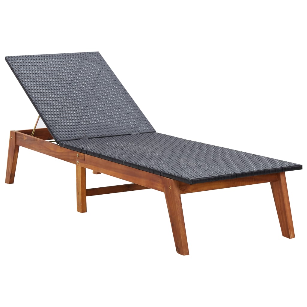 Sonnenliege mit Tisch Poly Rattan und Massivholz Akazie