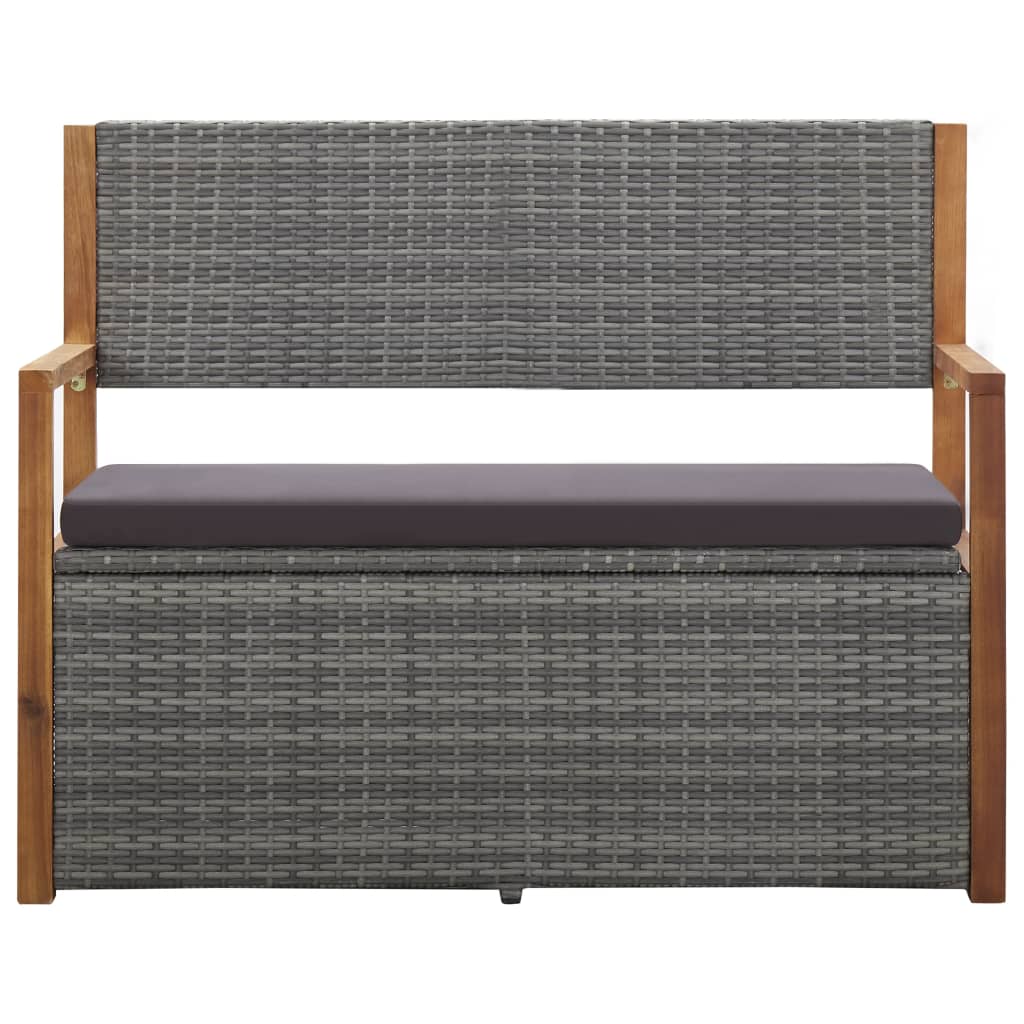 Bank mit Stauraum 110 cm Poly Rattan Massivholz Akazie Grau