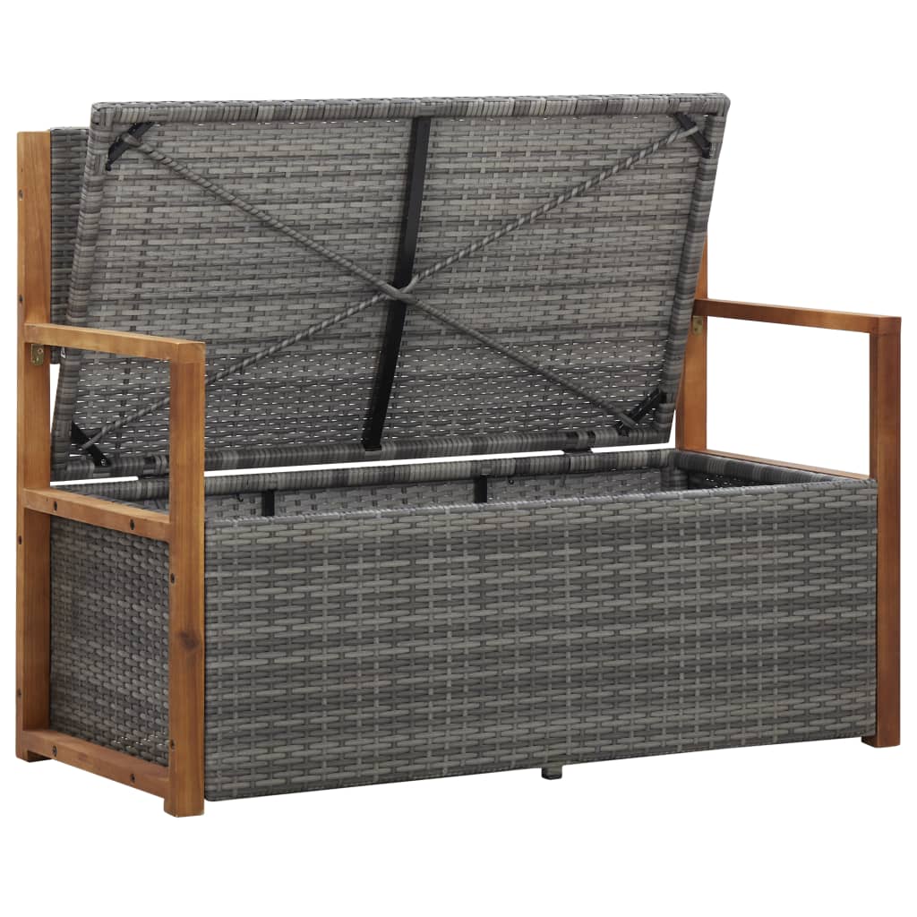 Bank mit Stauraum 110 cm Poly Rattan Massivholz Akazie Grau