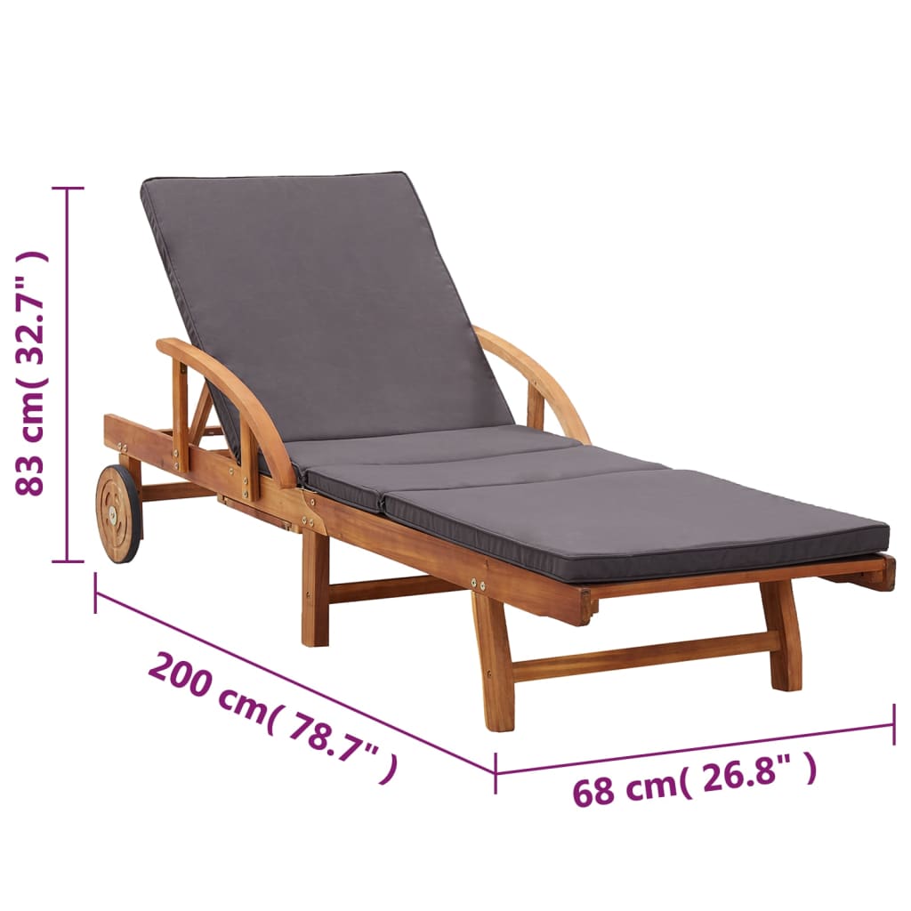 Sonnenliegen mit Auflage Massivholz Akazie