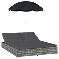 Thumbnail for Outdoor-Loungebett mit Sonnenschirm Poly Rattan Grau