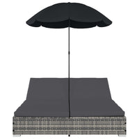 Thumbnail for Outdoor-Loungebett mit Sonnenschirm Poly Rattan Grau