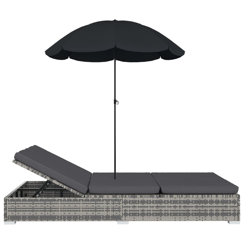 Outdoor-Loungebett mit Sonnenschirm Poly Rattan Grau