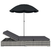 Thumbnail for Outdoor-Loungebett mit Sonnenschirm Poly Rattan Grau