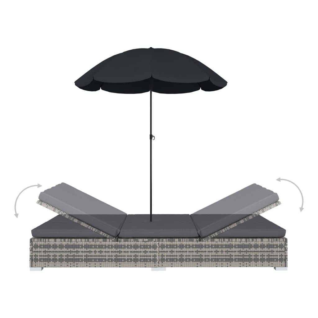Outdoor-Loungebett mit Sonnenschirm Poly Rattan Grau