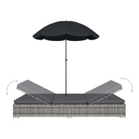 Thumbnail for Outdoor-Loungebett mit Sonnenschirm Poly Rattan Grau