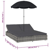 Thumbnail for Outdoor-Loungebett mit Sonnenschirm Poly Rattan Grau