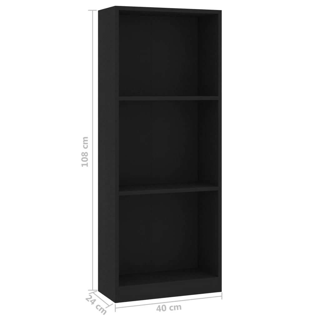 Bücherregal 3 Fächer Schwarz 40x24x108 cm Holzwerkstoff