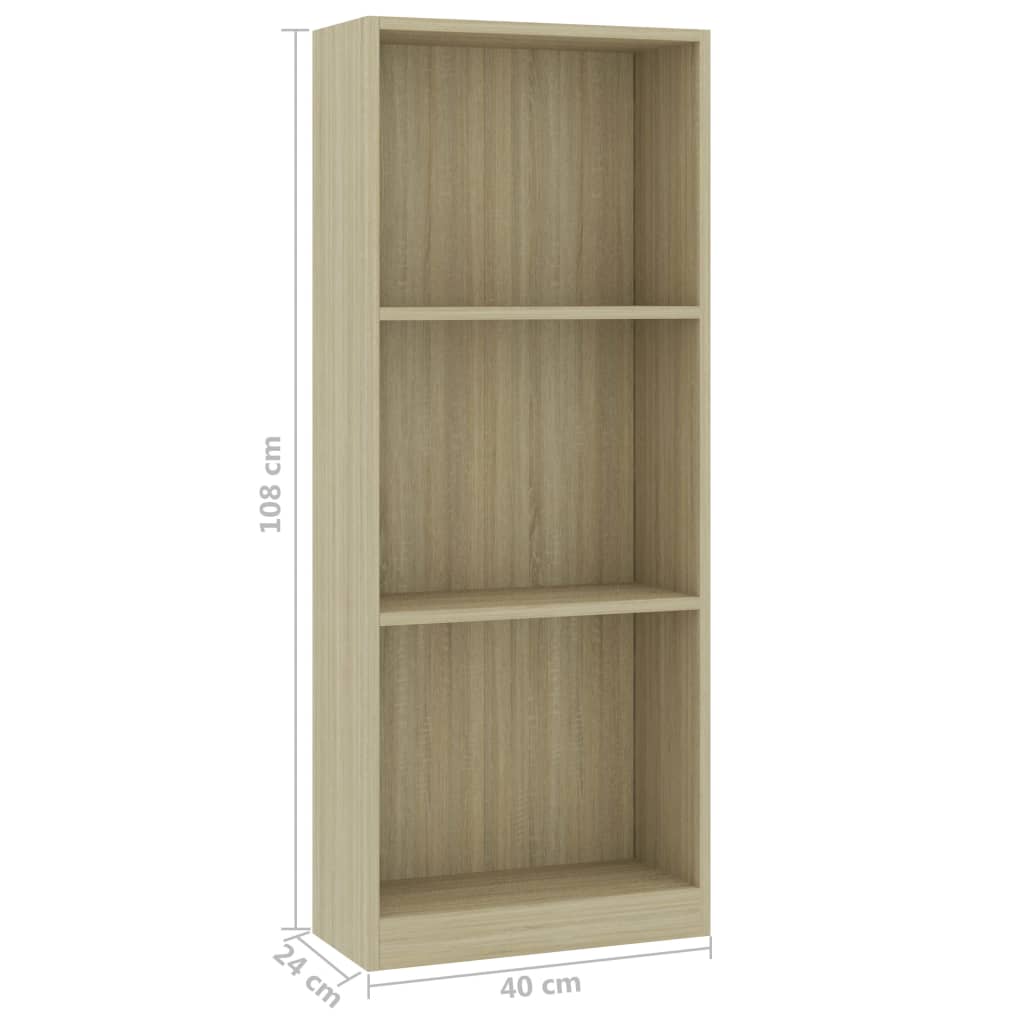Bücherregal 3 Fächer Sonoma-Eiche 40x24x108 cm Holzwerkstoff