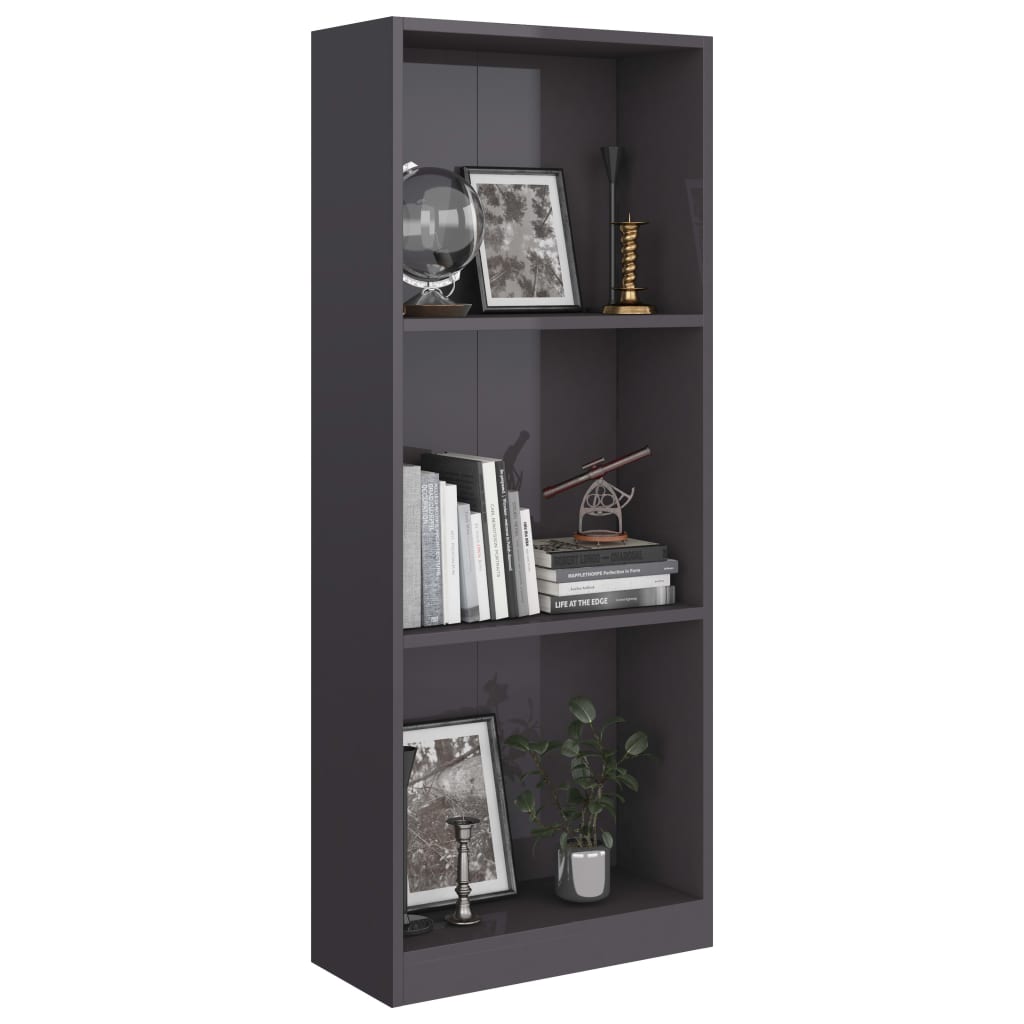 Bücherregal 3 Fächer Hochglanz-Grau 40x24x108 cm Holzwerkstoff