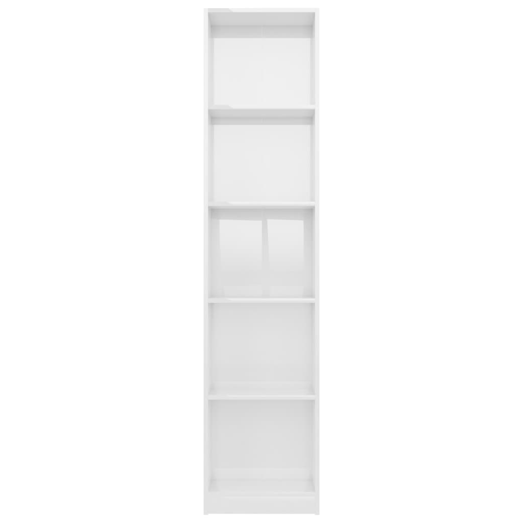 Bücherregal 5 Fächer Hochglanz-Weiß 40x24x175 cm Holzwerkstoff