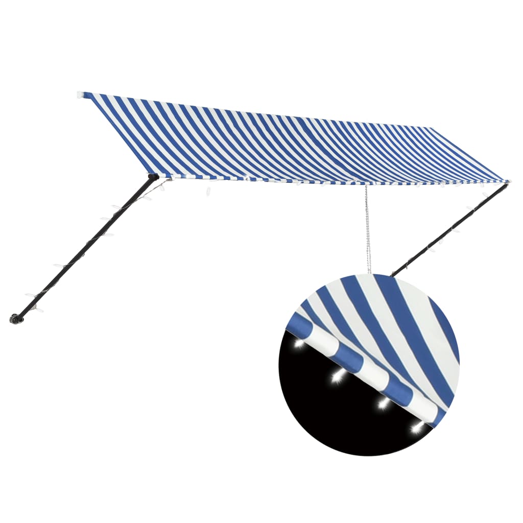 Einziehbare Markise mit LED 400×150 cm Blau und Weiß