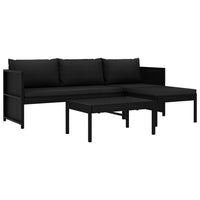 Thumbnail for 3-tlg. Garten-Lounge-Set mit Auflagen Poly Rattan Schwarz