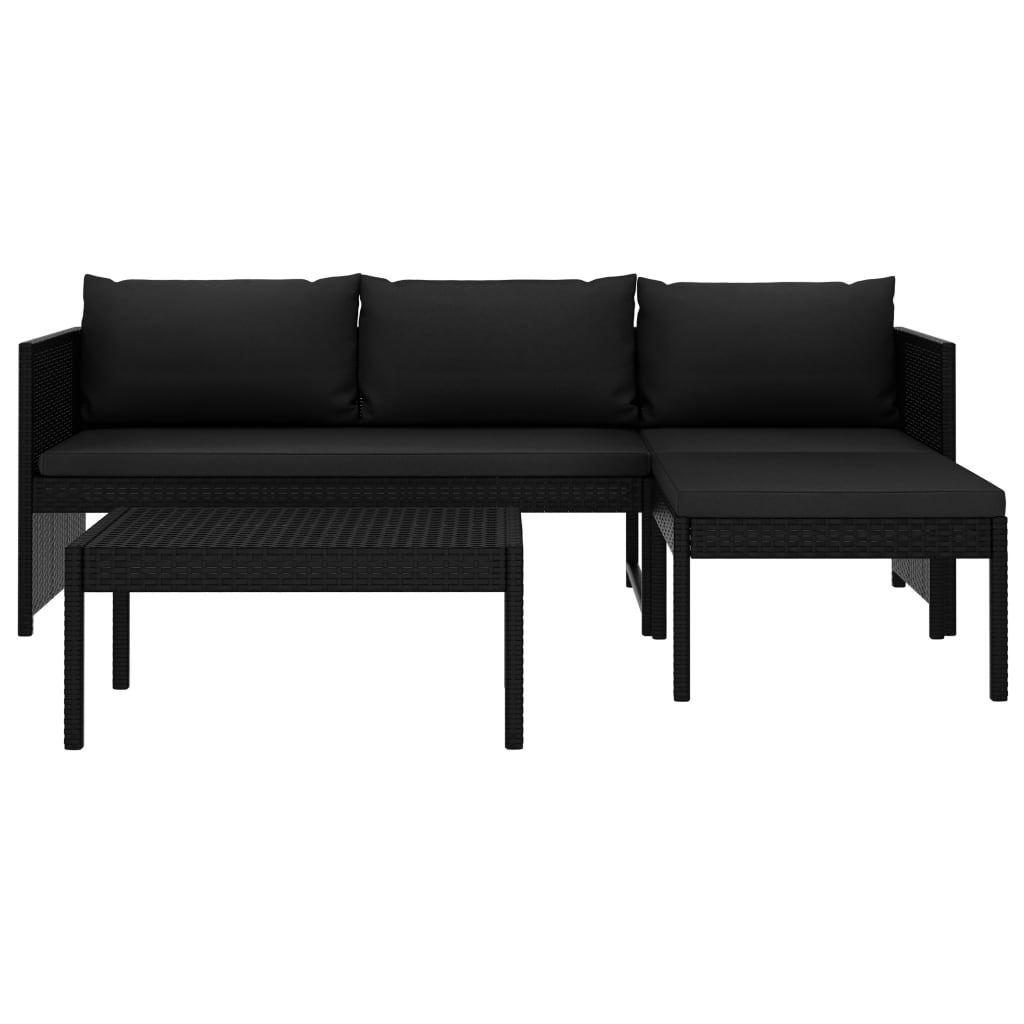 3-tlg. Garten-Lounge-Set mit Auflagen Poly Rattan Schwarz