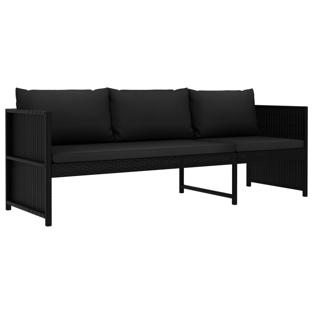 3-tlg. Garten-Lounge-Set mit Auflagen Poly Rattan Schwarz