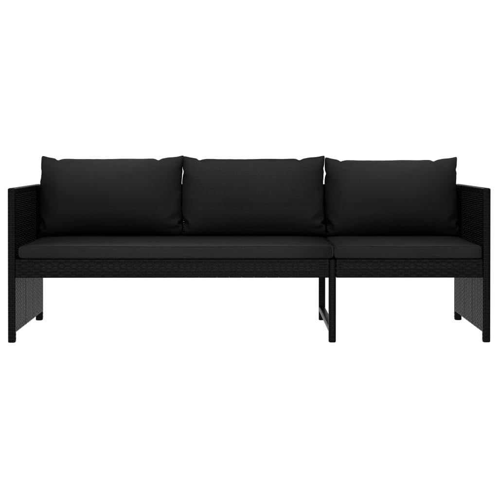 3-tlg. Garten-Lounge-Set mit Auflagen Poly Rattan Schwarz