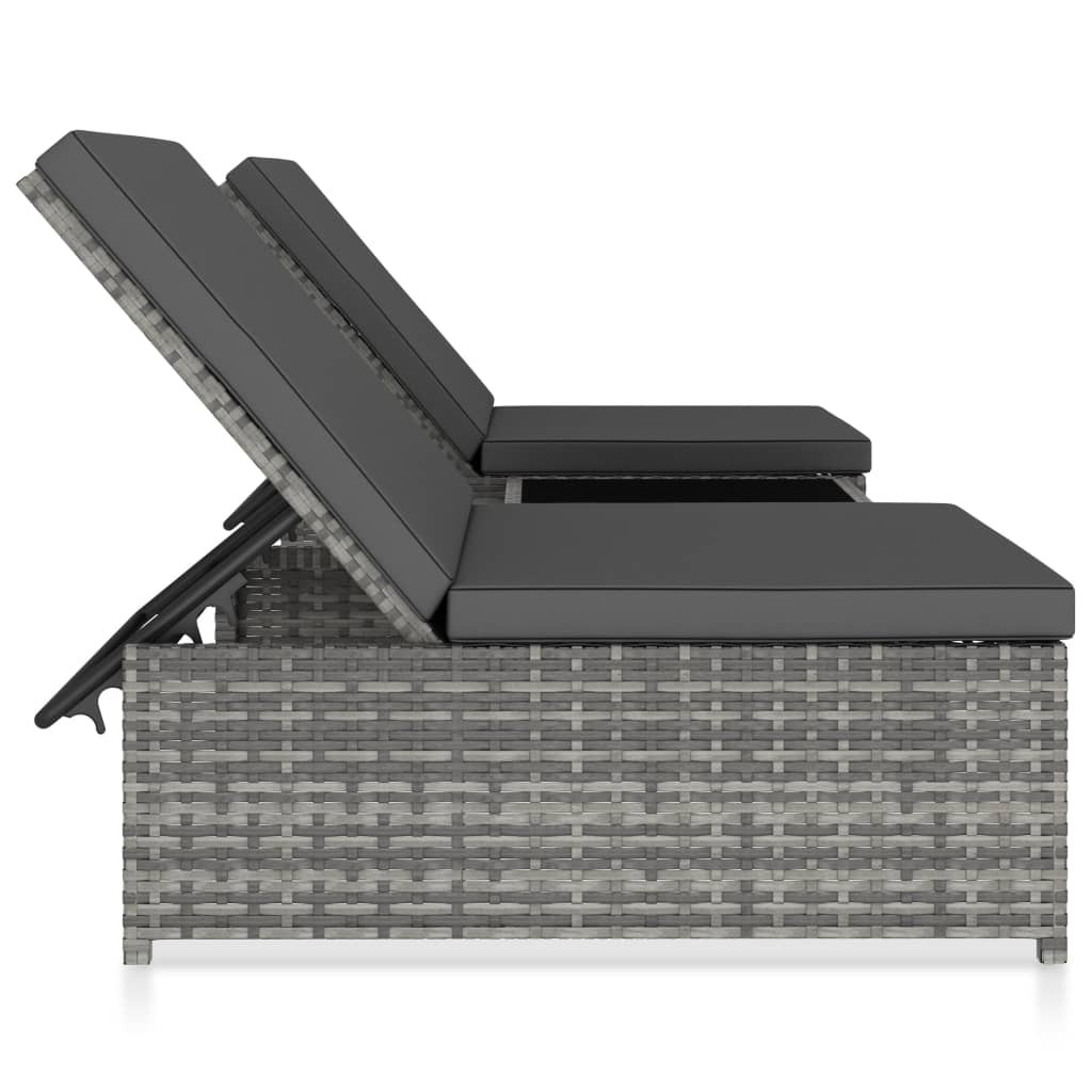 Sonnenliegen 2 Stk. mit Tisch Poly Rattan Grau
