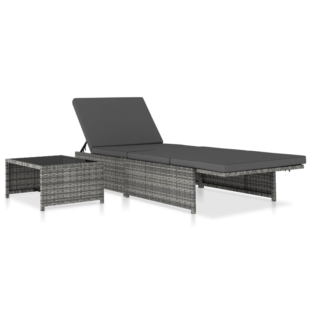 Sonnenliegen 2 Stk. mit Tisch Poly Rattan Grau