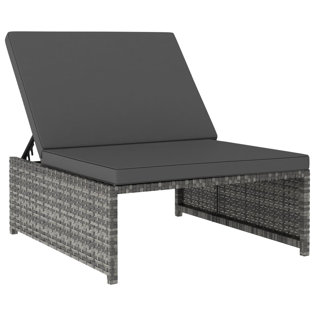 Sonnenliegen 2 Stk. mit Tisch Poly Rattan Grau