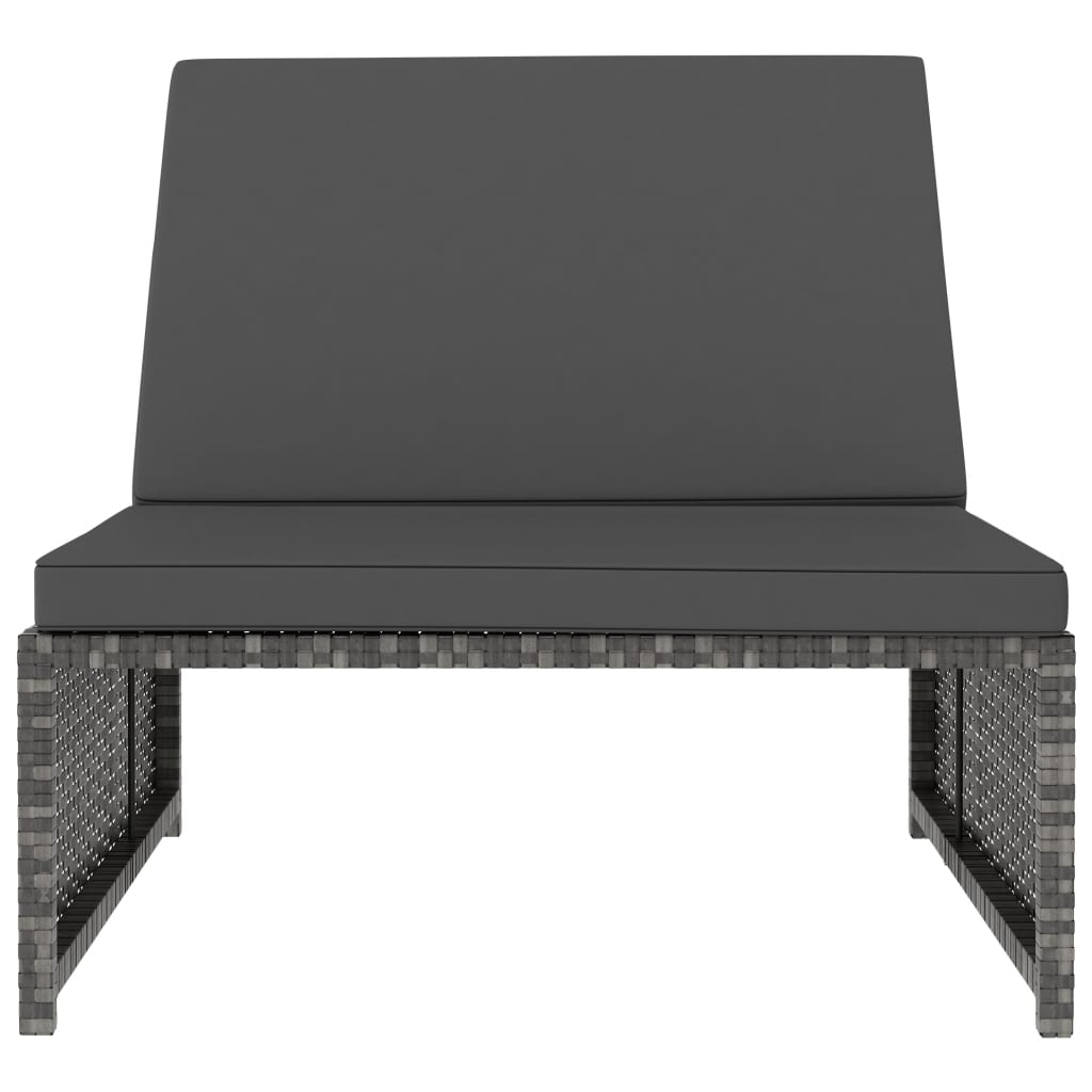 Sonnenliegen 2 Stk. mit Tisch Poly Rattan Grau