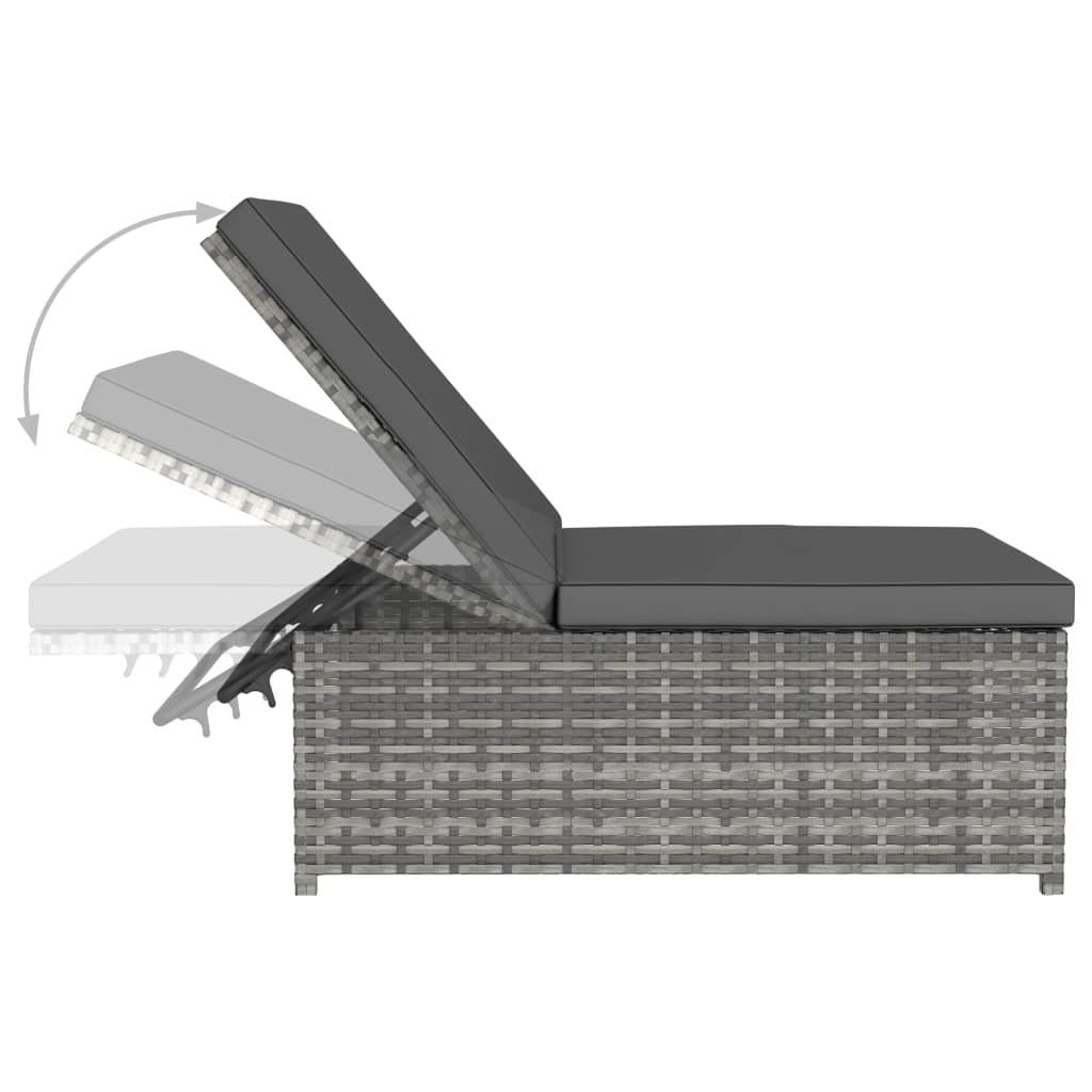 Sonnenliegen 2 Stk. mit Tisch Poly Rattan Grau