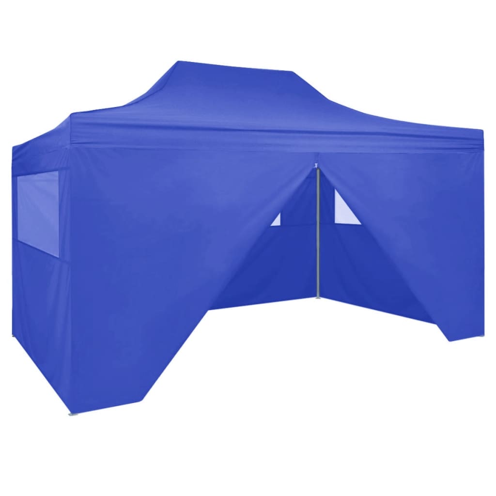 Profi-Partyzelt Faltbar mit 4 Seitenwänden 3×4m Stahl Blau