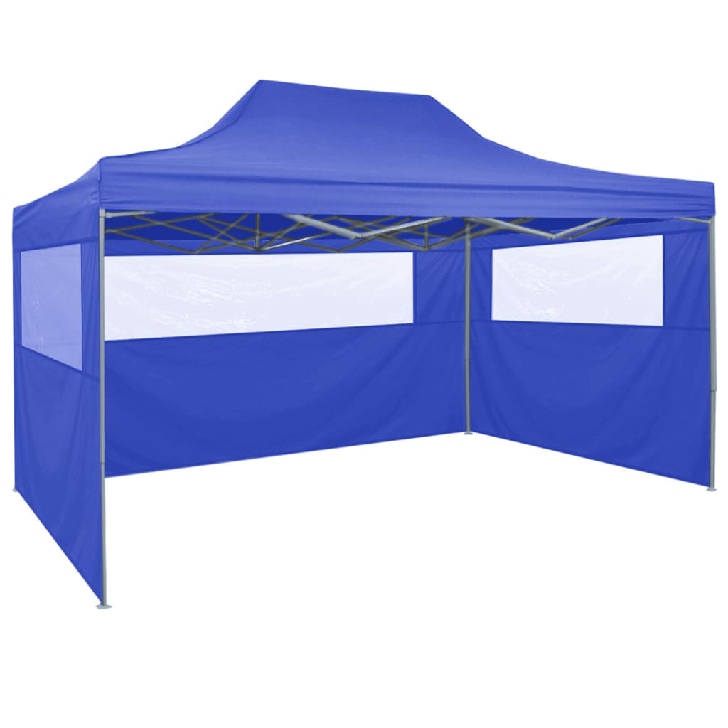 Profi-Partyzelt Faltbar mit 4 Seitenwänden 3×4m Stahl Blau