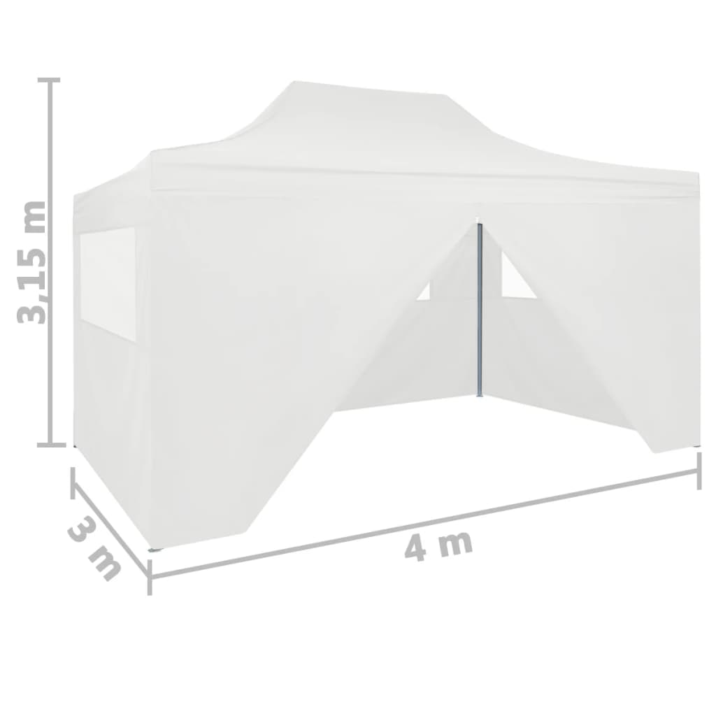 Profi-Partyzelt Faltbar mit 4 Seitenwänden 3×4m Stahl Weiß