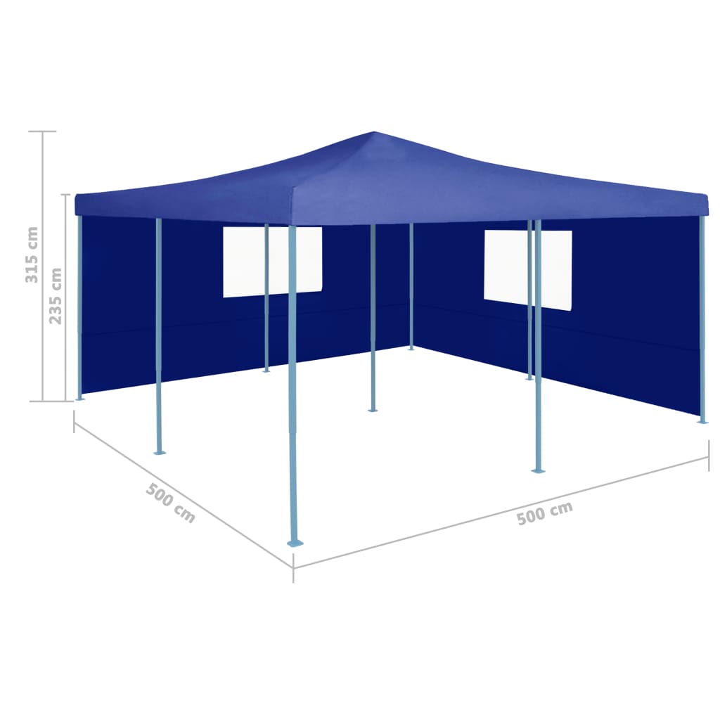 Faltpavillon mit 2 Seitenwänden 5x5 m Blau