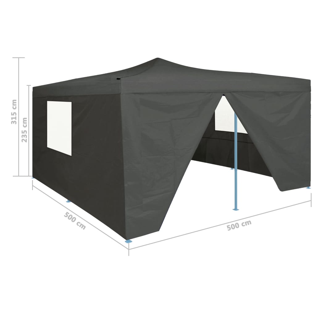Faltpavillon mit 4 Seitenwänden 5x5 m Anthrazit