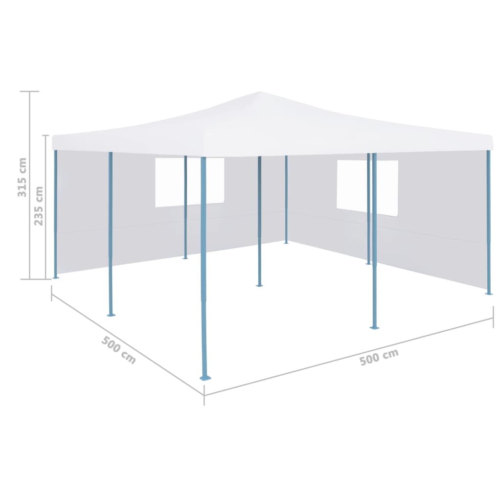 Faltpavillon mit 2 Seitenwänden 5x5 m Weiß