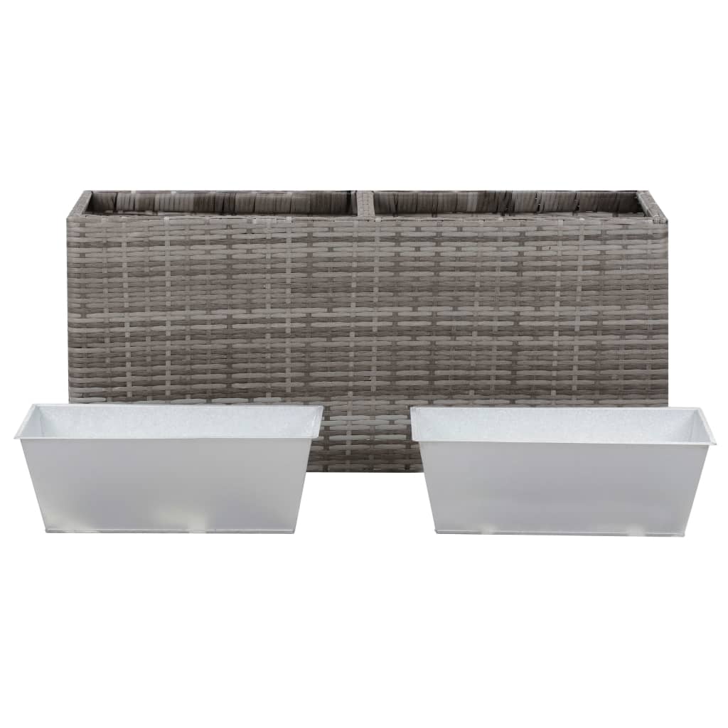 Garten-Hochbeet mit 2 Töpfen 90 x 20 x 40 cm Poly Rattan Grau