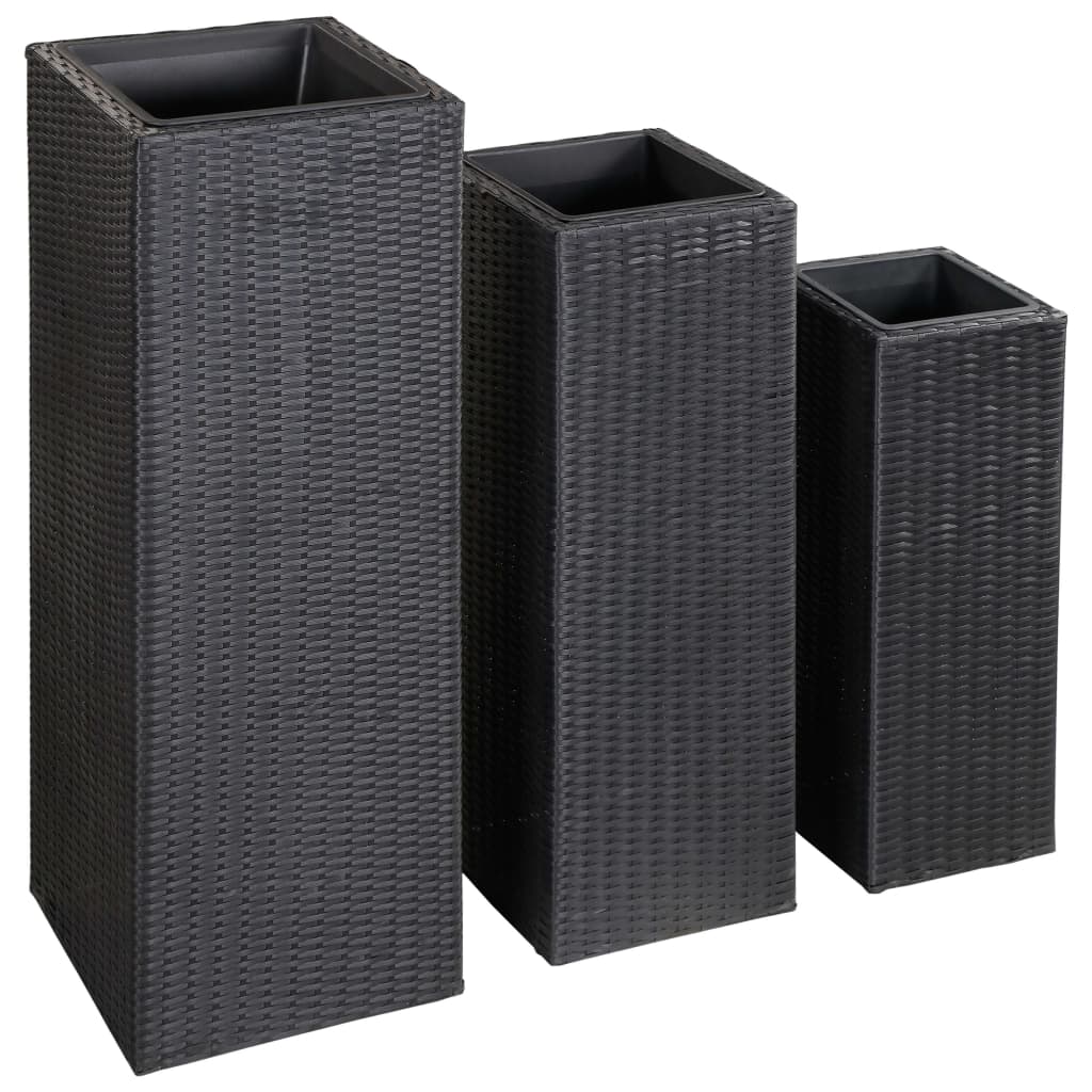 Garten-Hochbeete 3-tlg. Poly Rattan Schwarz