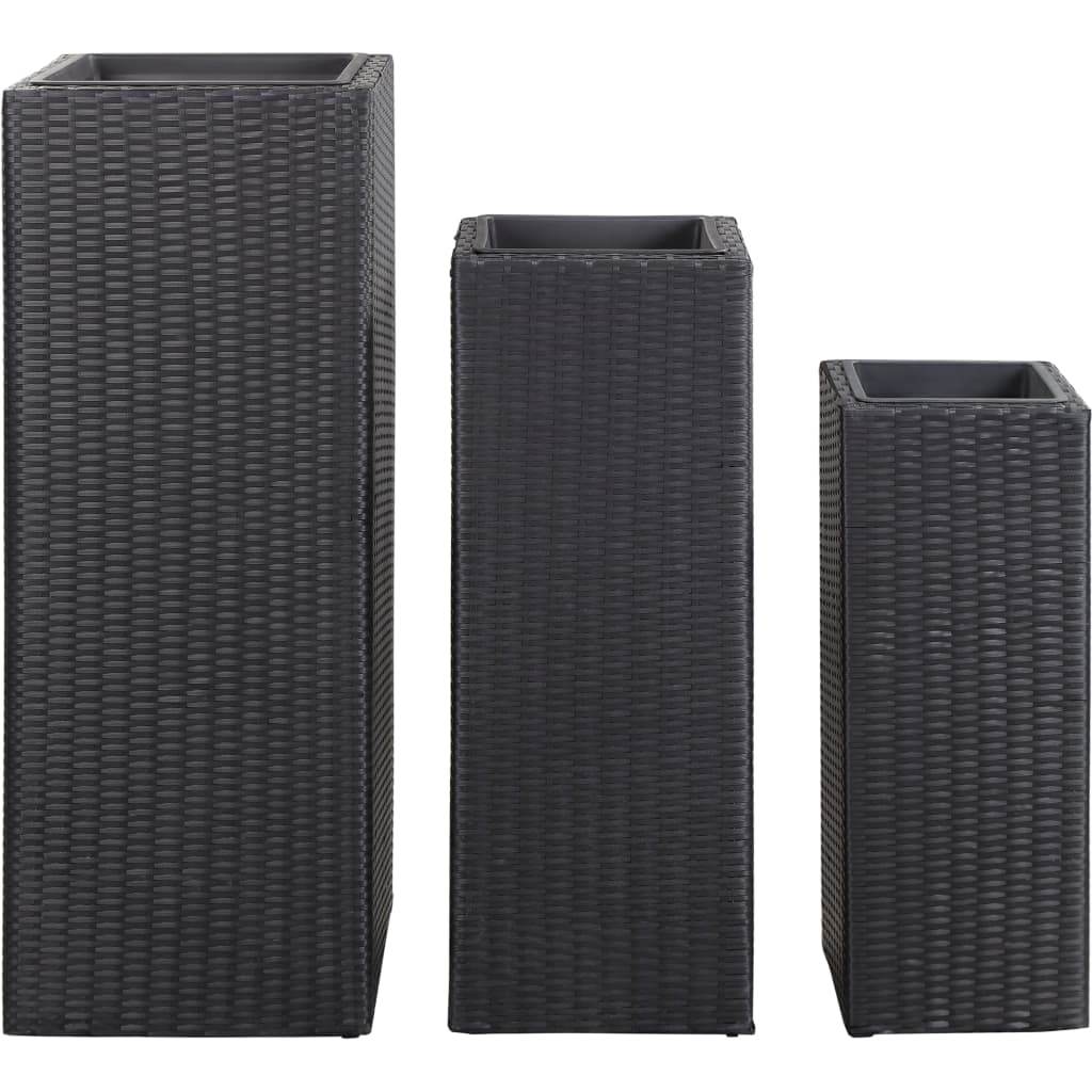 Garten-Hochbeete 3-tlg. Poly Rattan Schwarz