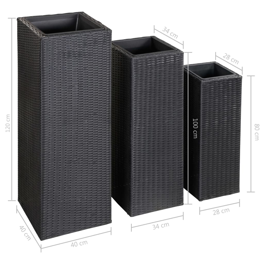 Garten-Hochbeete 3-tlg. Poly Rattan Schwarz