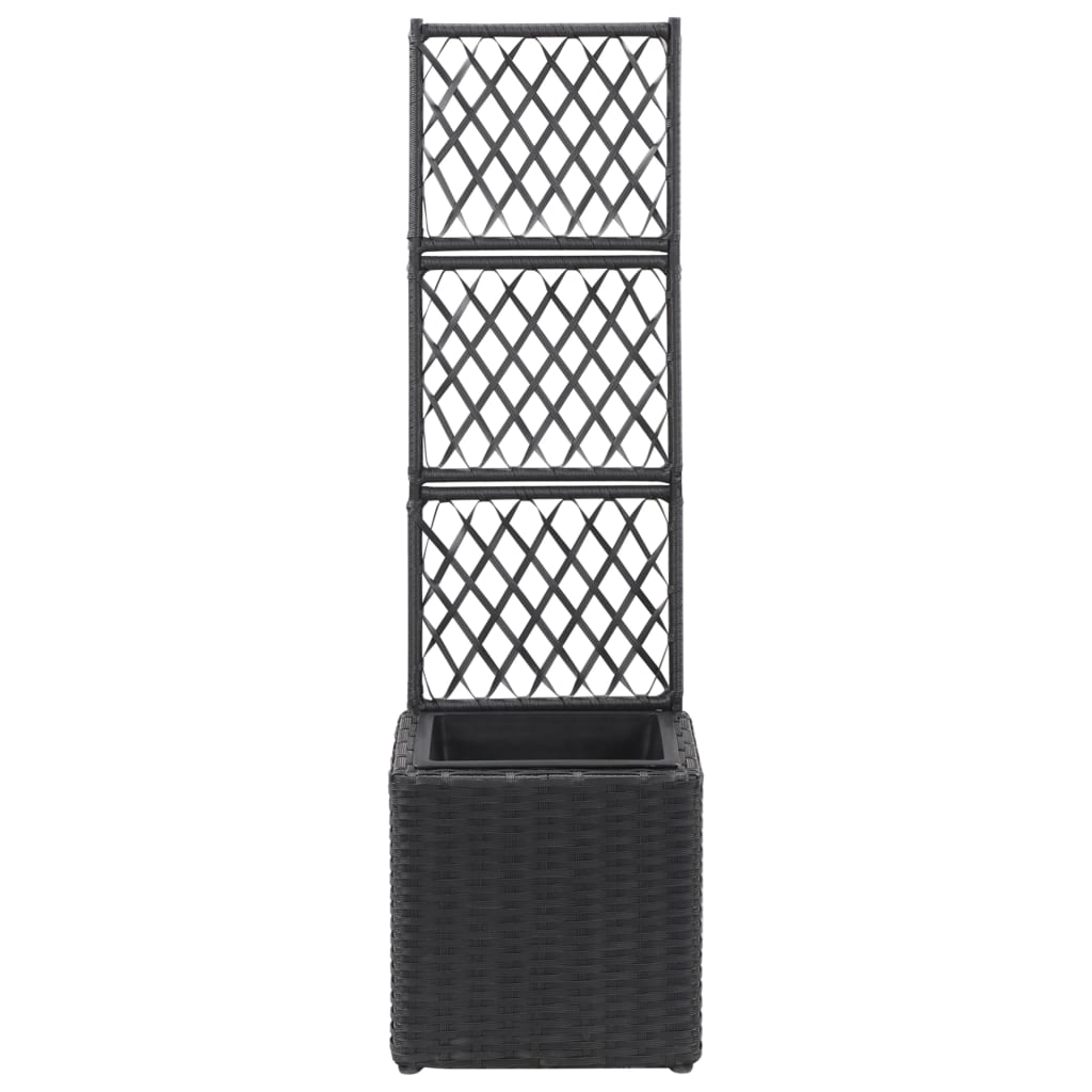 Hochbeet mit Rankgitter 1 Topf 30x30x107cm Poly Rattan Schwarz